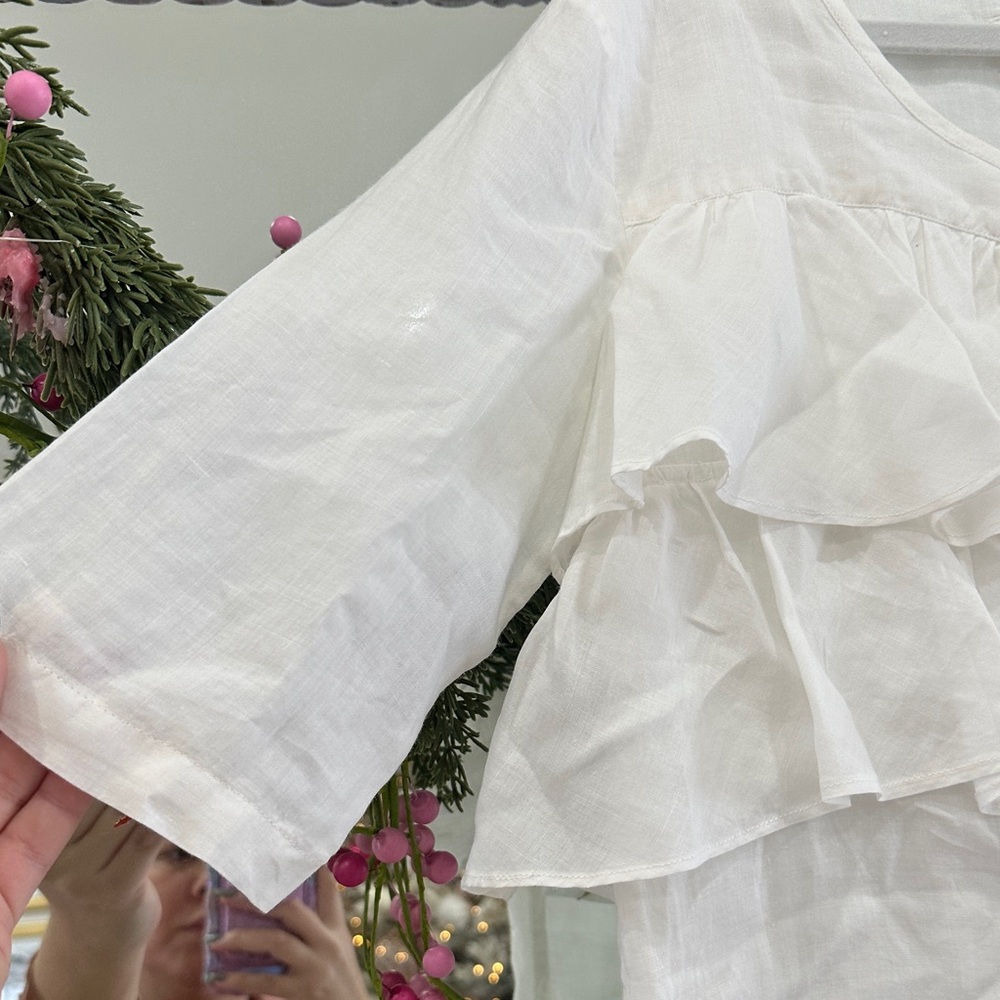 Chic White Button-Down Ruffle Blouse - image 3